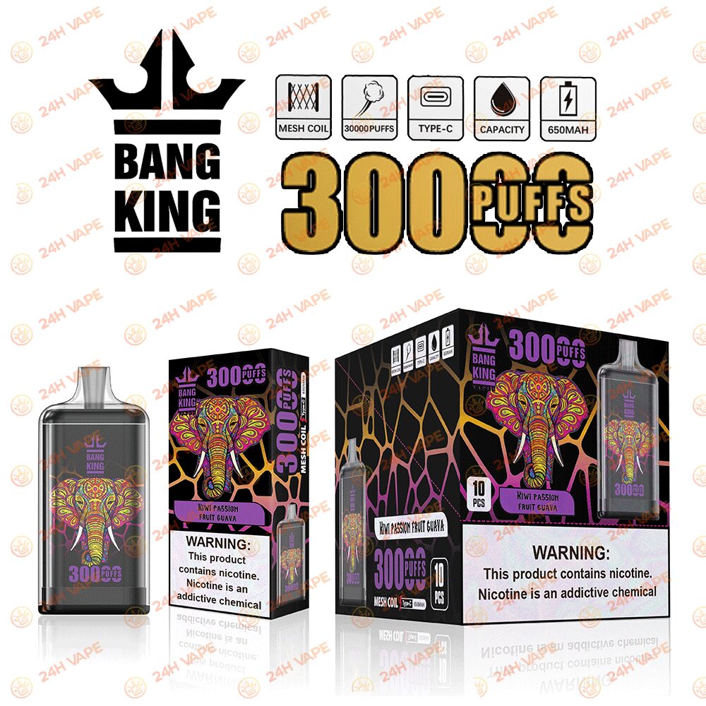 Bang King Crystal 30000 30K Puffs 2% 3% 5% Nicotine Hottest Disposable Vape in Kiwi Passion Fruit Guava flavor