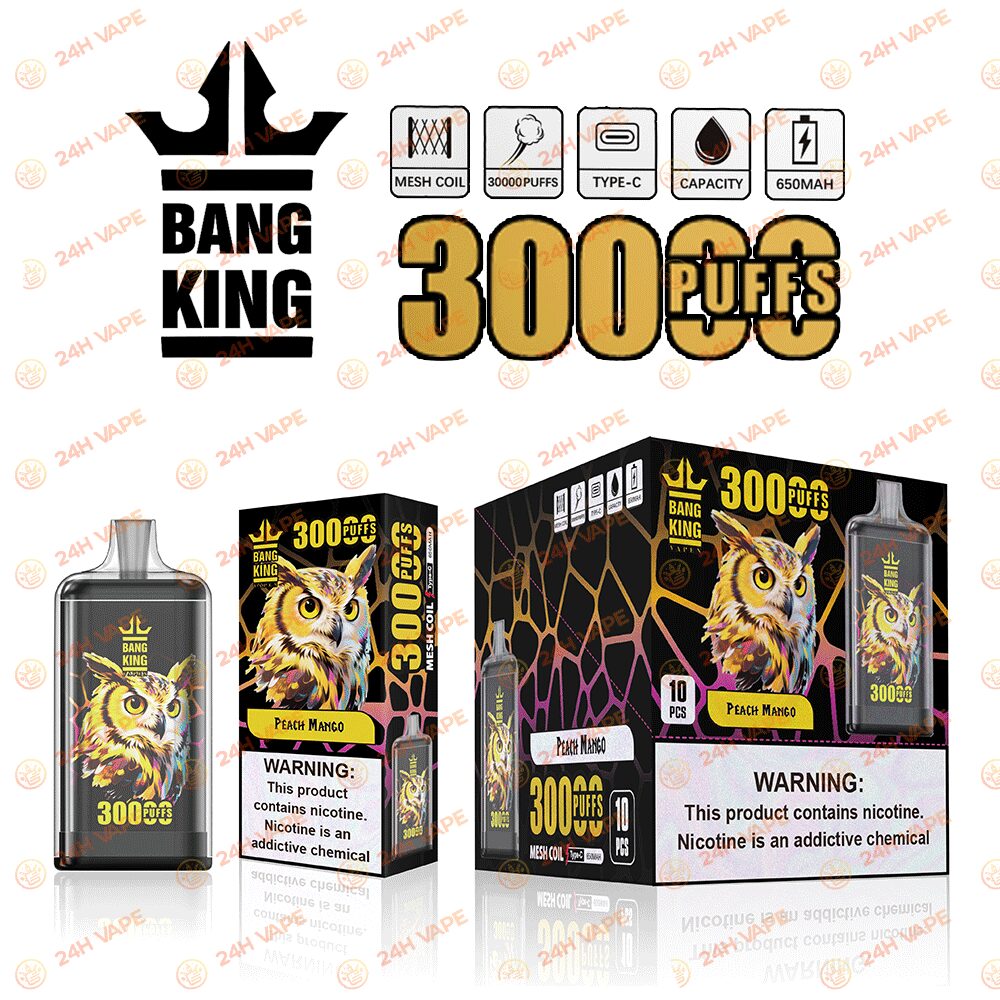 Bang King Crystal 30000 30K Puffs 2% 3% 5% Nicotine Hottest Disposable Vape in Peach Mango flavor