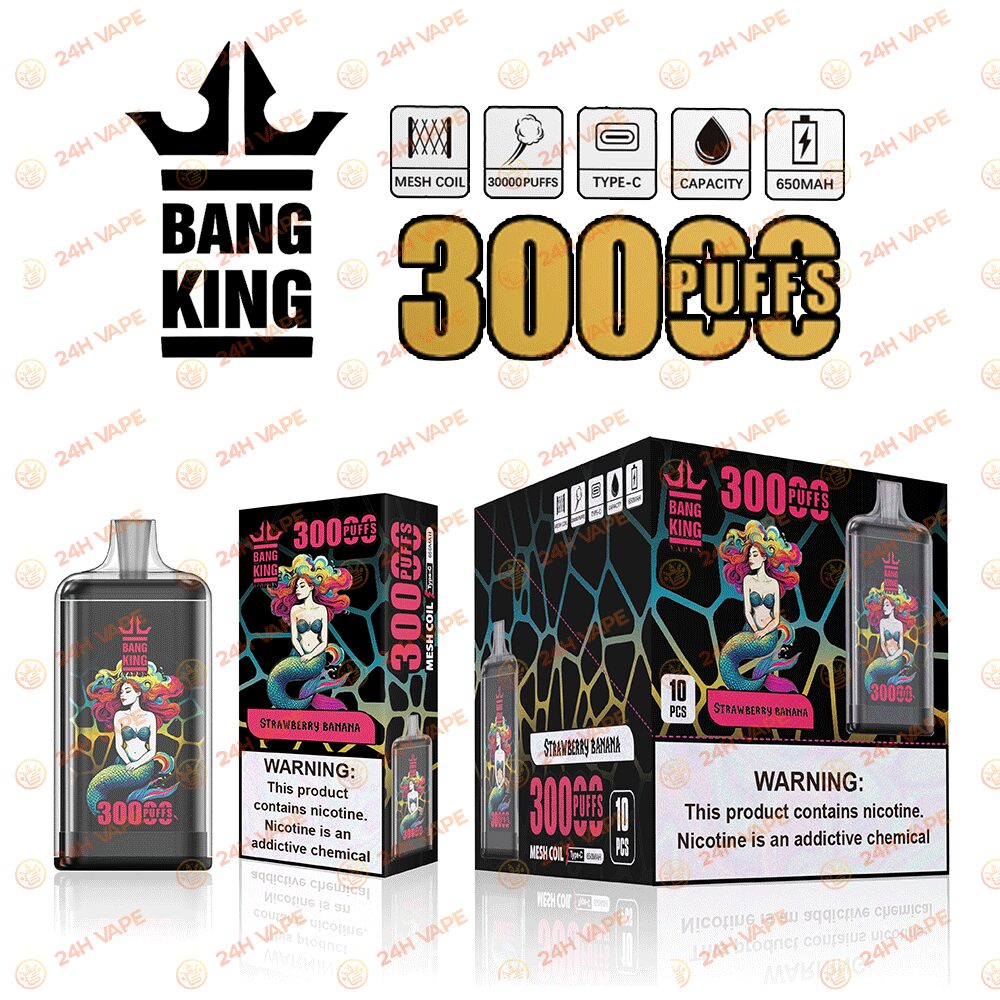 Bang King Crystal 30000 30K Puffs 2% 3% 5% Nicotine Hottest Disposable Vape in Strawberry Banana flavor