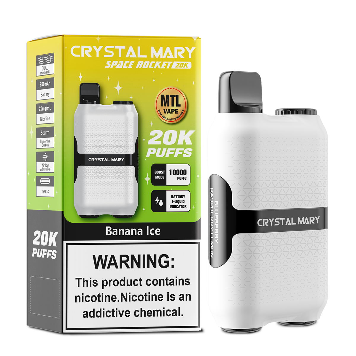 CRYSTAL MARY 20000 20K Puffs Vape Dual Mesh LED Display Disposable Vape EU Warehouse in 24 crystal mary 20000 20k banana ice flavor