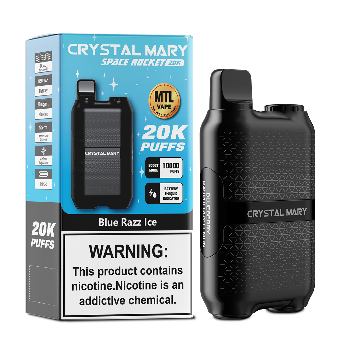 CRYSTAL MARY 20000 20K Puffs Vape Dual Mesh LED Display Disposable Vape EU Warehouse in 24 crystal mary 20000 20k blue razz ice flavor