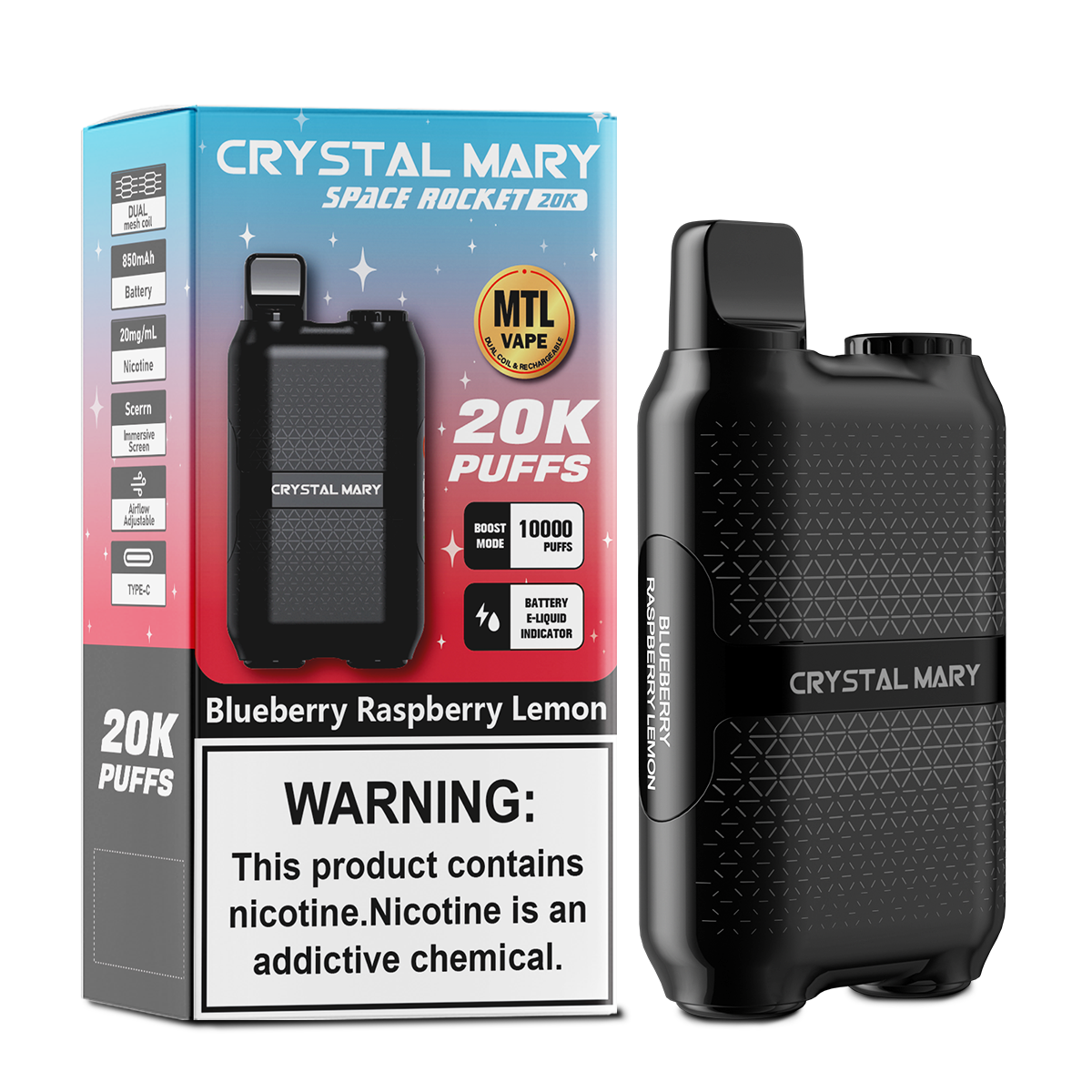 CRYSTAL MARY 20000 20K Puffs Vape Dual Mesh LED Display Disposable Vape EU Warehouse in 24 crystal mary 20000 20k blueberry raspberry lemon flavor