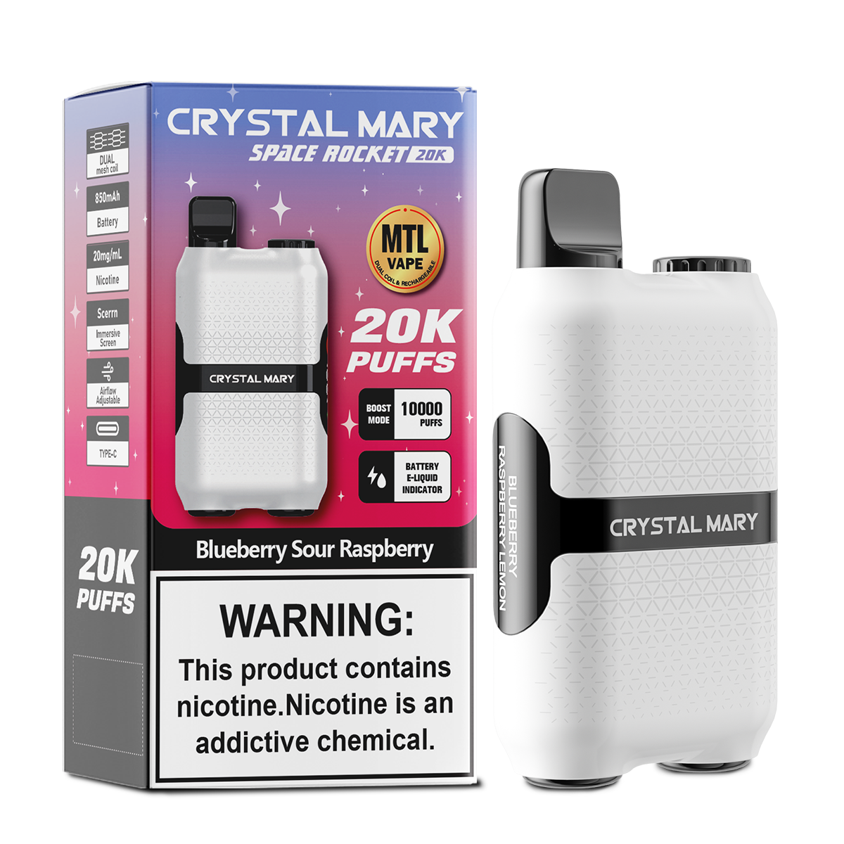 CRYSTAL MARY 20000 20K Puffs Vape Dual Mesh LED Display Disposable Vape EU Warehouse in 24 crystal mary 20000 20k blueberry sour raspberry flavor