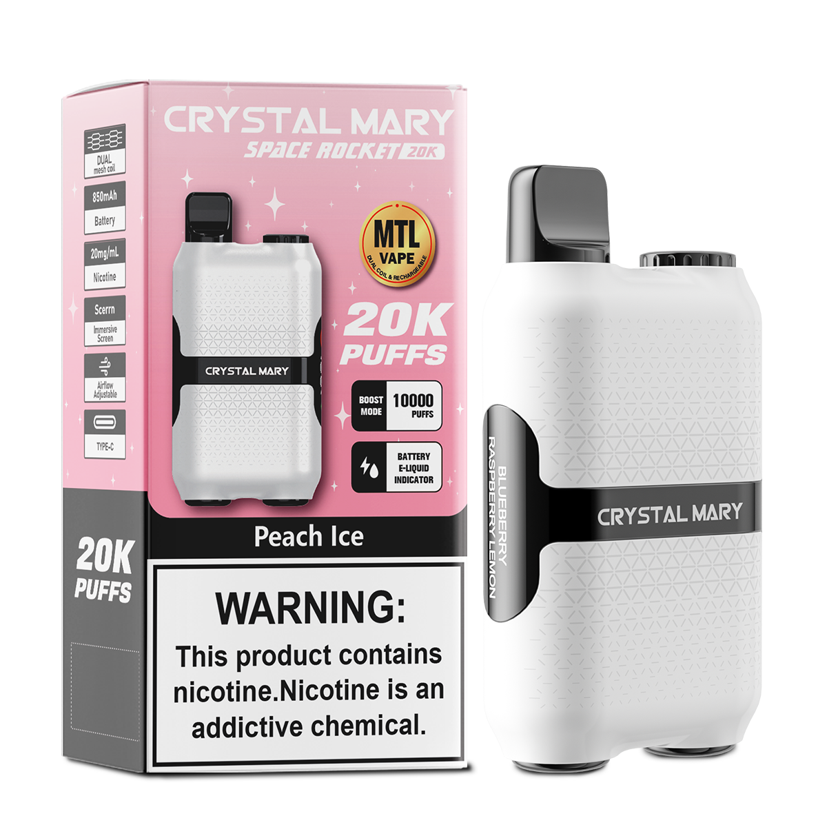 CRYSTAL MARY 20000 20K Puffs Vape Dual Mesh LED Display Disposable Vape EU Warehouse in 24 crystal mary 20000 20k peach ice flavor
