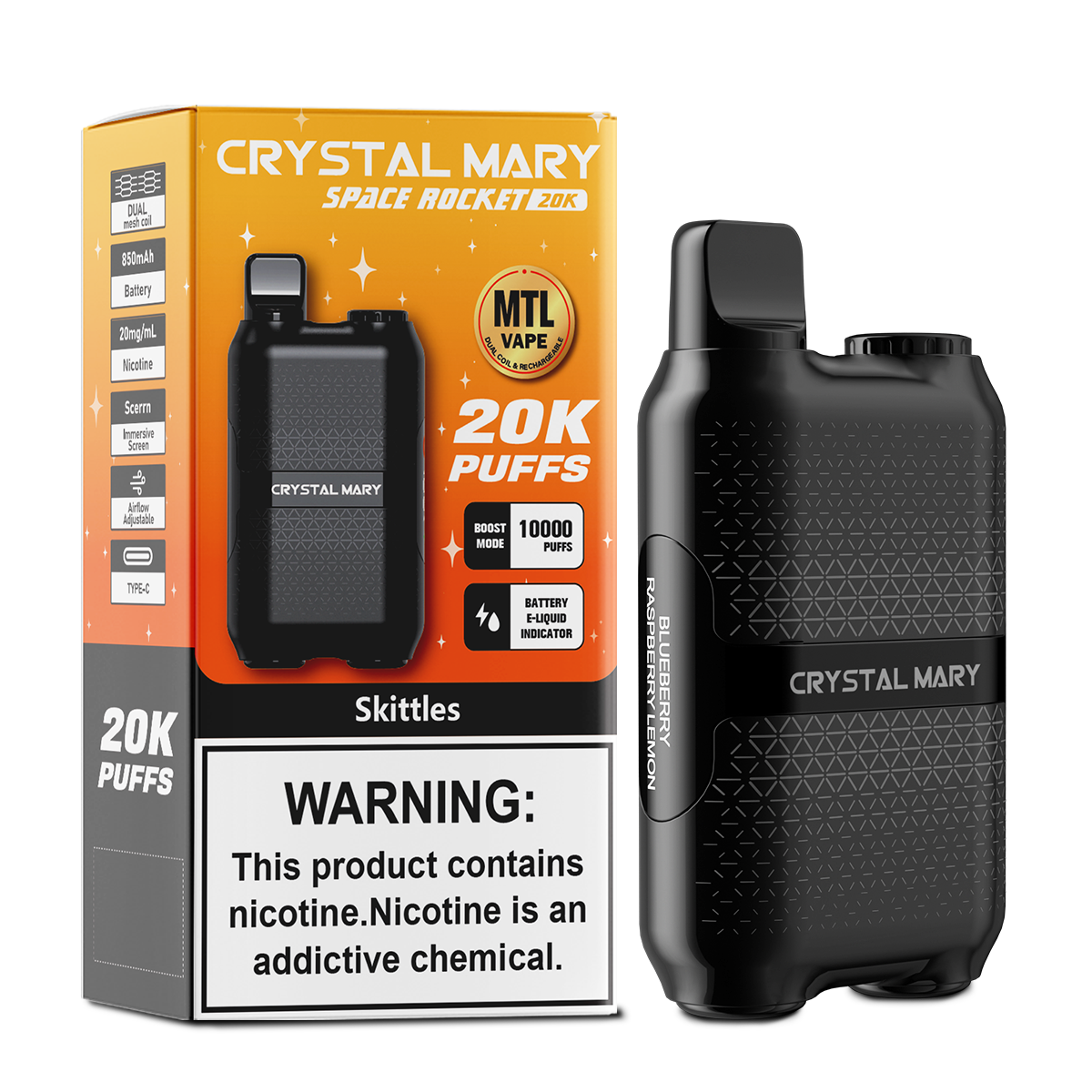 CRYSTAL MARY 20000 20K Puffs Vape Dual Mesh LED Display Disposable Vape EU Warehouse in 24 crystal mary 20000 20k skittles flavor