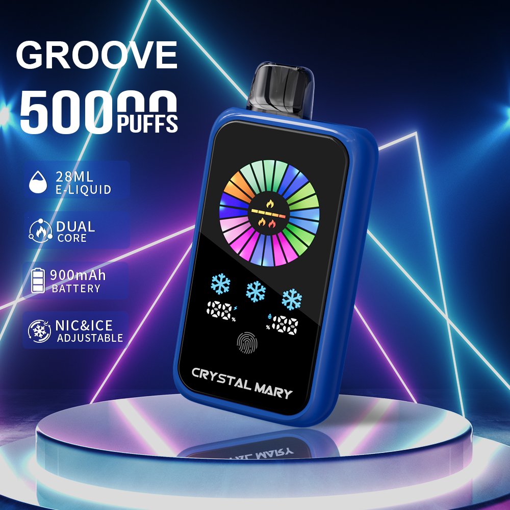 Crystal Groove 50000 50k Puffs Adjustable Nicotine & Ice Control LED Display Disposable Vape EU Warehouse in 24 crystal groove 50000 50k blue razz ice