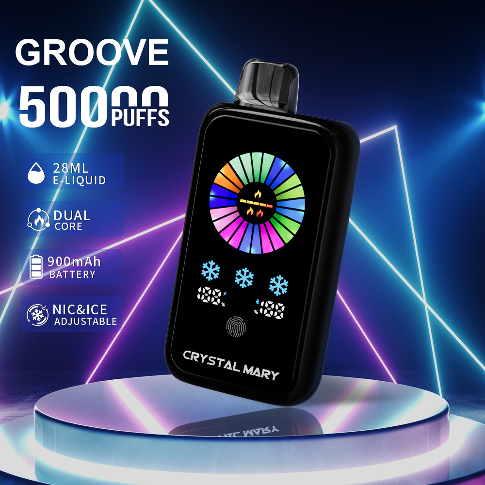 Crystal Groove 50000 50k Puffs Adjustable Nicotine & Ice Control LED Display Disposable Vape EU Warehouse in 24 crystal groove 50000 50k miami mint flavor