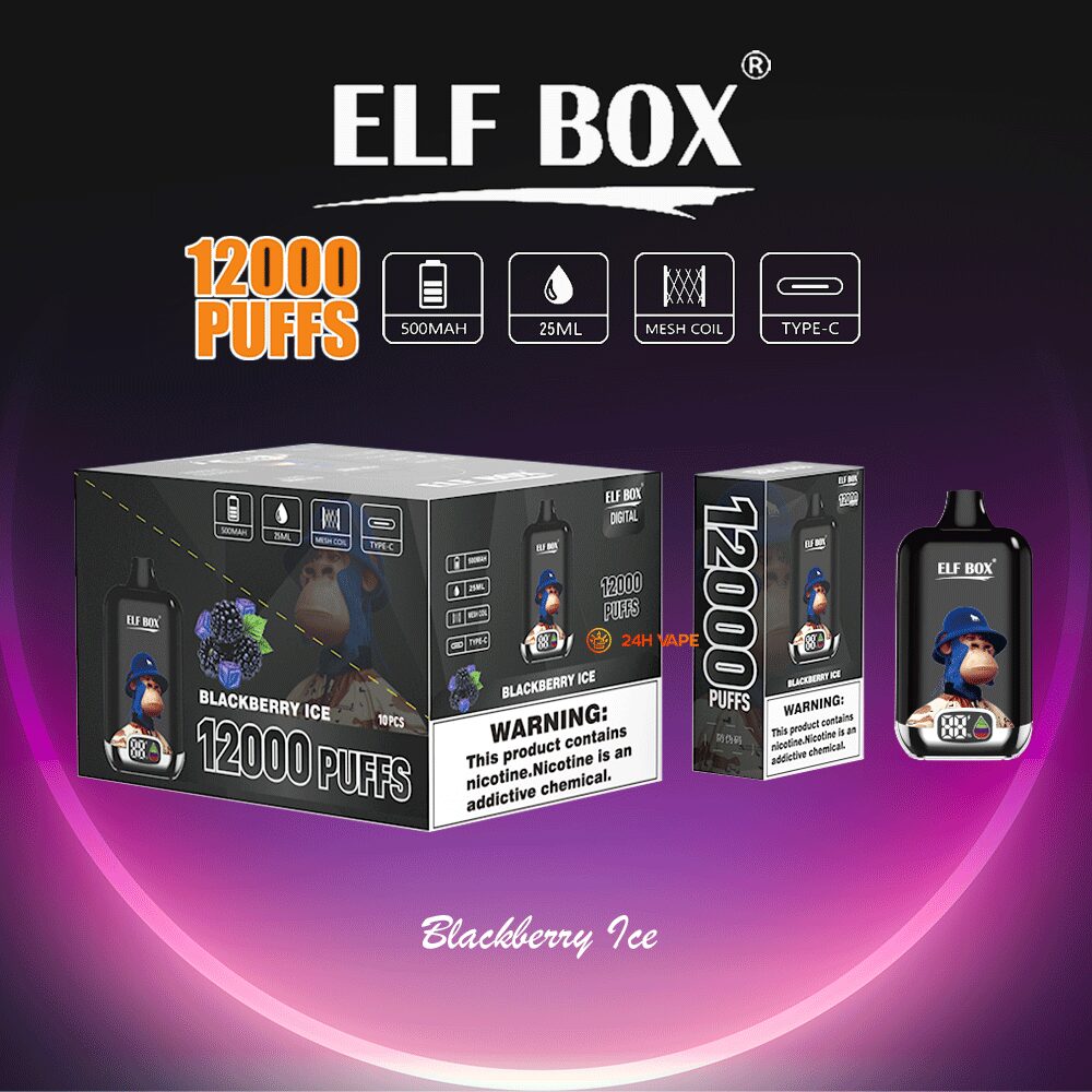 ELF BOX Digital 12000 Puffs 0% 2% 3% 5% Nicotine Sell Well LED Display Disposable Vape in Blackberry Ice flavor