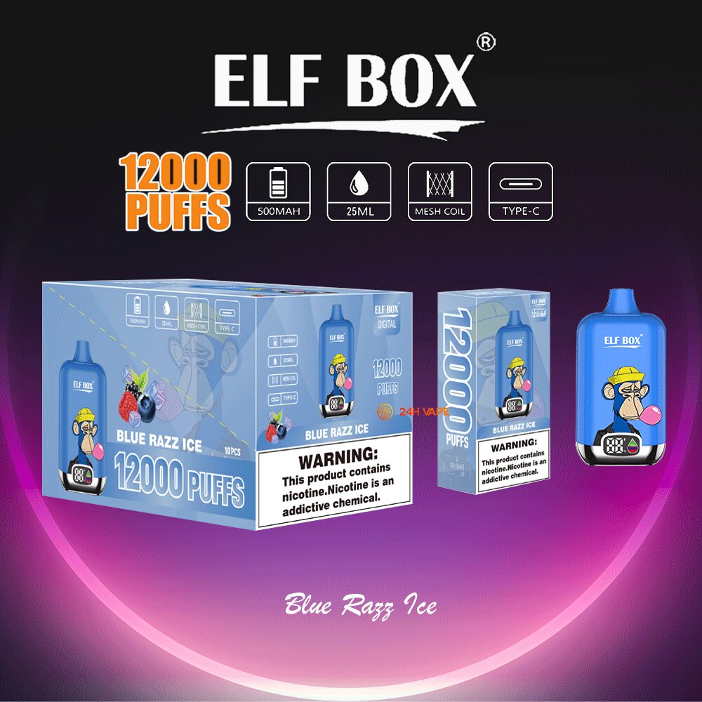 ELF BOX Digital 12000 Puffs 0% 2% 3% 5% Nicotine Sell Well LED Display Disposable Vape in Blue Razz Ice flavor