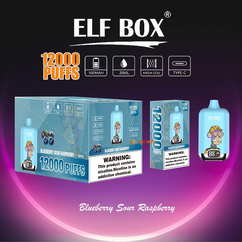 ELF BOX Digital 12000 Puffs 0% 2% 3% 5% Nicotine Sell Well LED Display Disposable Vape in Blueberry Sour Raspberry flavor