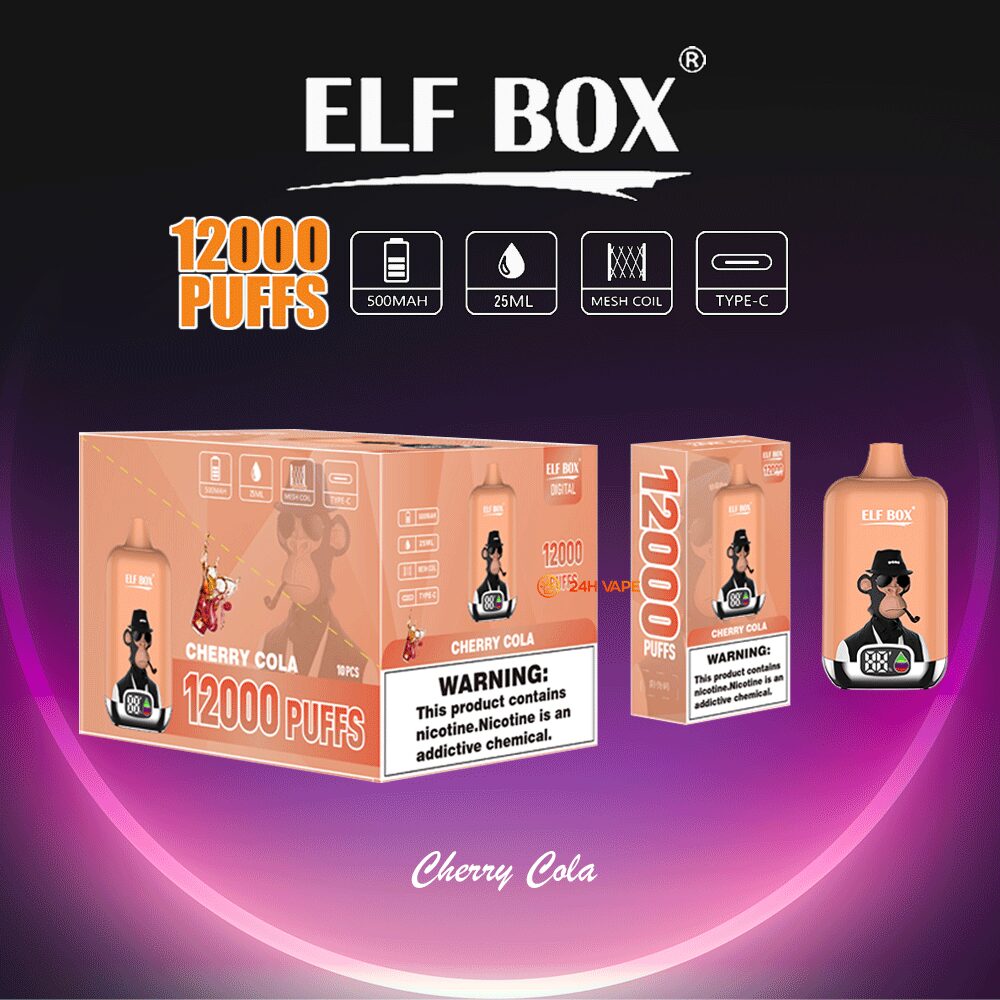 ELF BOX Digital 12000 Puffs 0% 2% 3% 5% Nicotine Sell Well LED Display Disposable Vape in Cherry Cola flavor