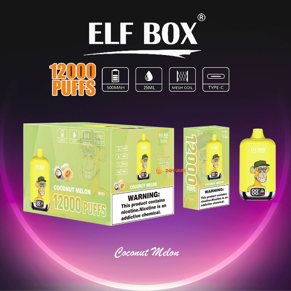 ELF BOX Digital 12000 Puffs 0% 2% 3% 5% Nicotine Sell Well LED Display Disposable Vape in Coconut Melon flavor