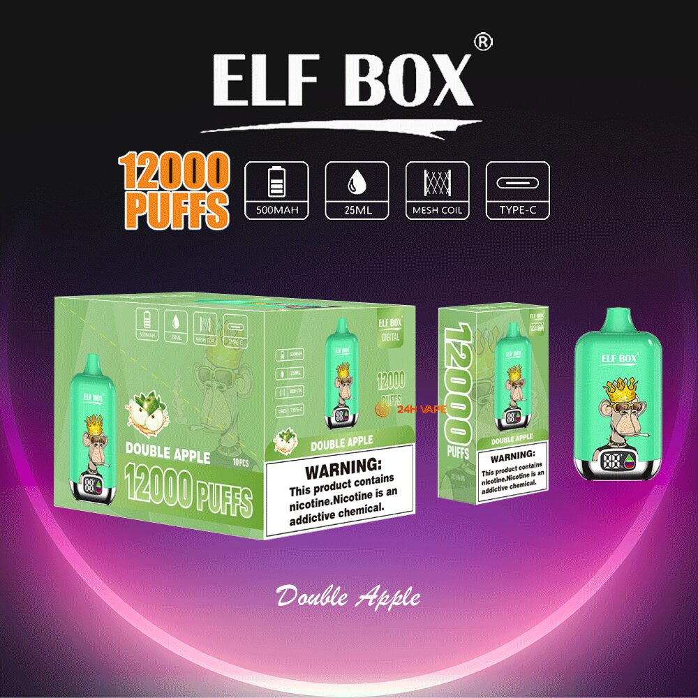 ELF BOX Digital 12000 Puffs 0% 2% 3% 5% Nicotine Sell Well LED Display Disposable Vape in Double Apple flavor