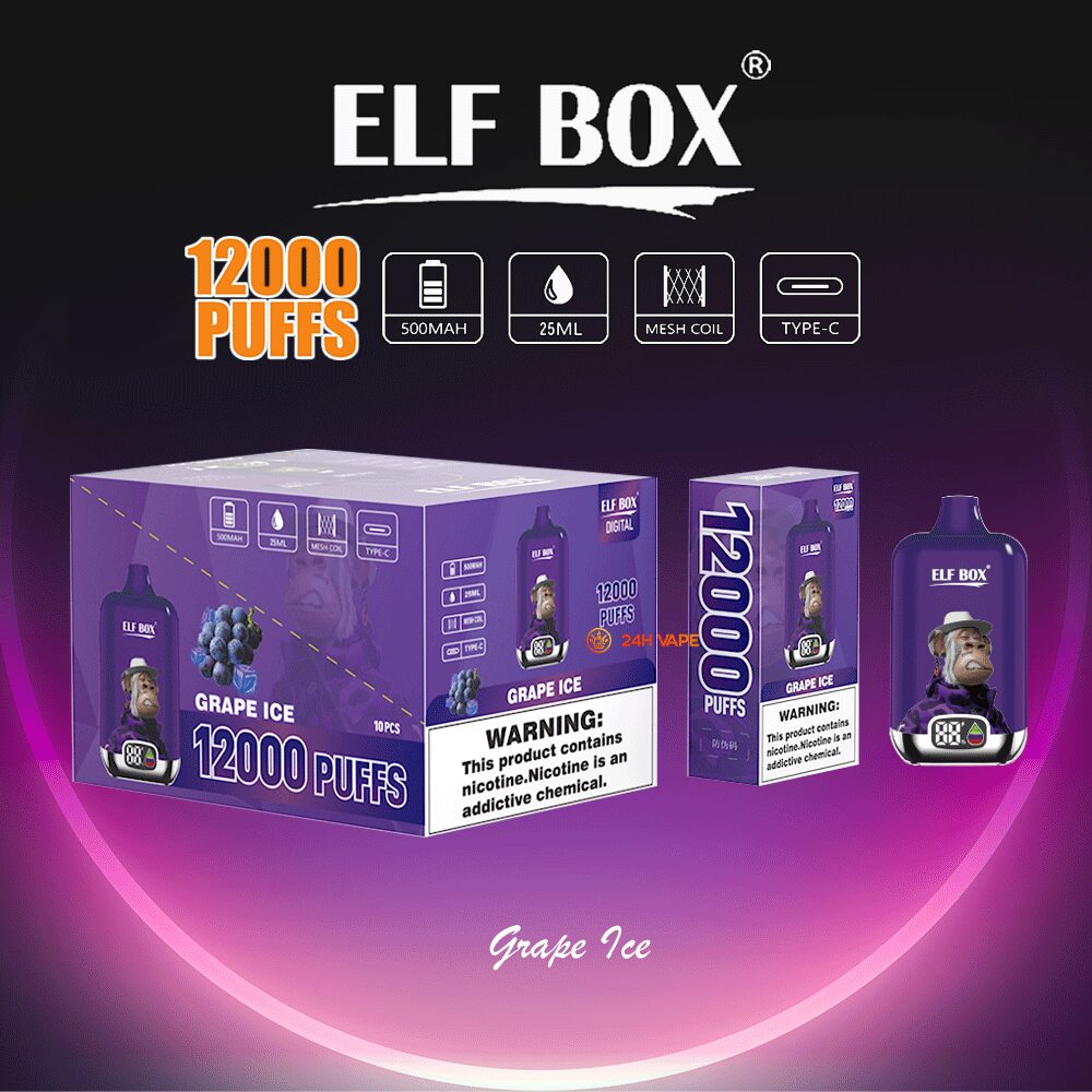 ELF BOX Digital 12000 Puffs 0% 2% 3% 5% Nicotine Sell Well LED Display Disposable Vape in Grape Ice flavor