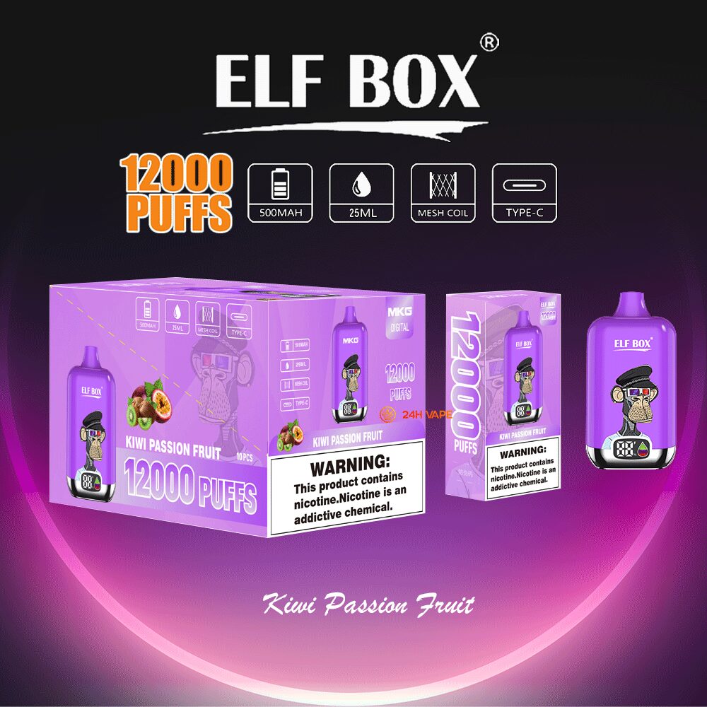 ELF BOX Digital 12000 Puffs 0% 2% 3% 5% Nicotine Sell Well LED Display Disposable Vape in Kiwi Passion Fruit flavor