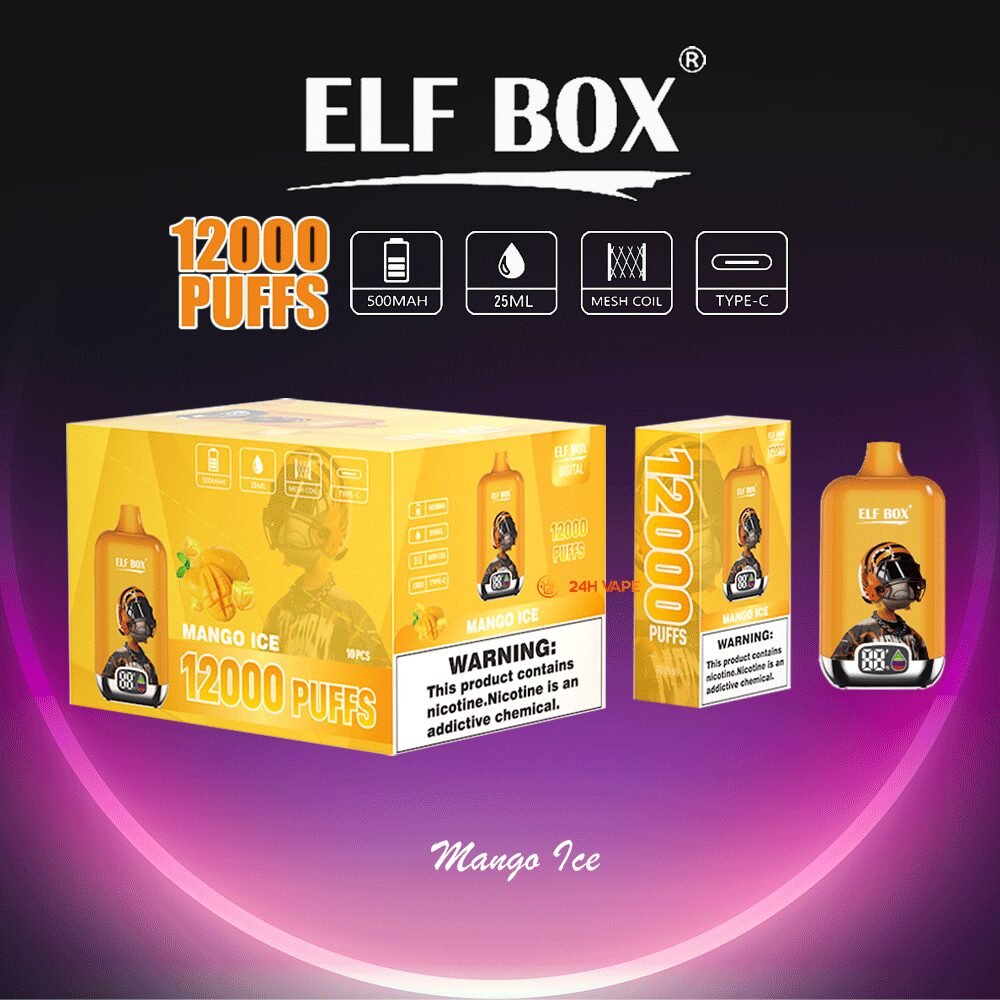 ELF BOX Digital 12000 Puffs 0% 2% 3% 5% Nicotine Sell Well LED Display Disposable Vape in Mango Ice flavor
