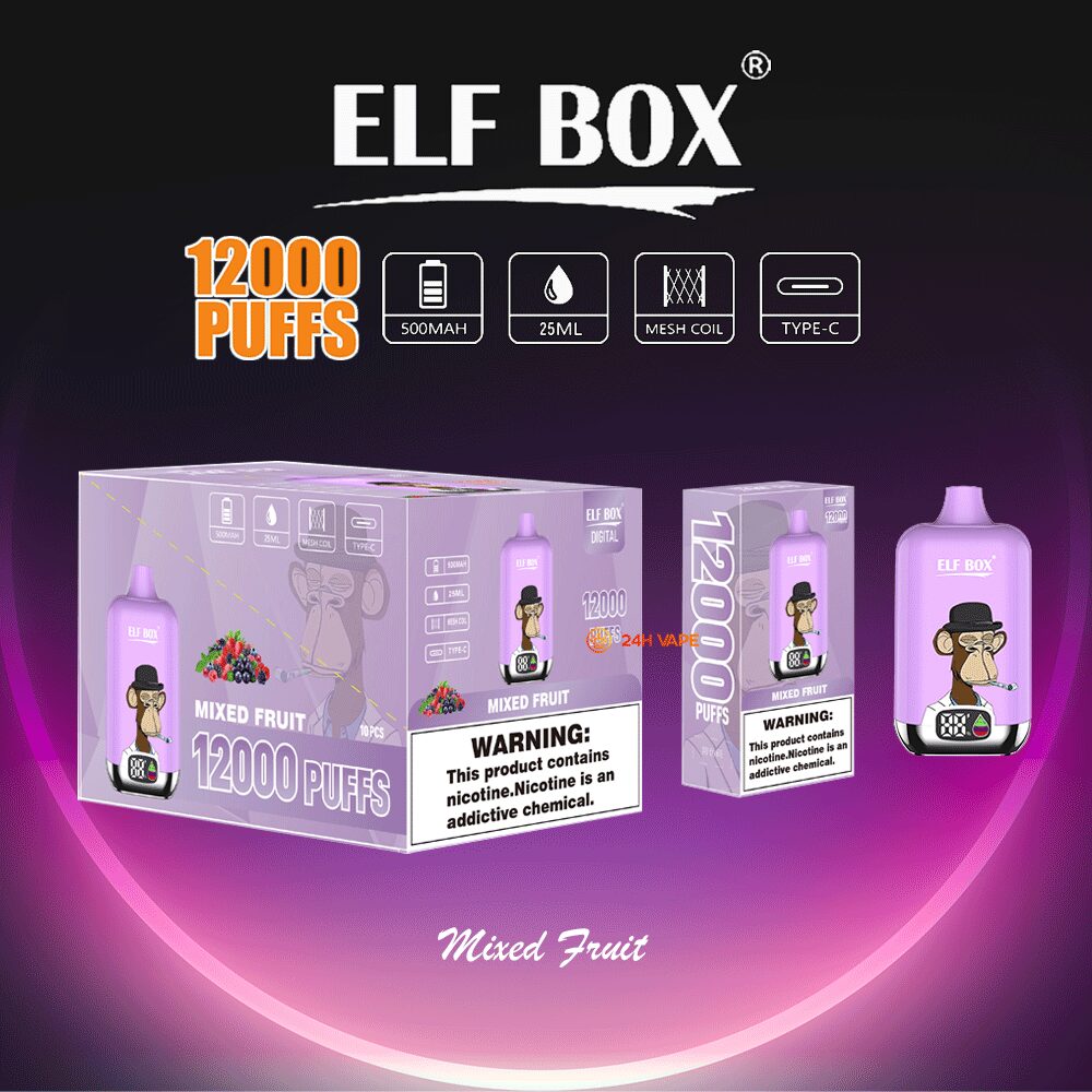 ELF BOX Digital 12000 Puffs 0% 2% 3% 5% Nicotine Sell Well LED Display Disposable Vape in Mixed Fruit flavor
