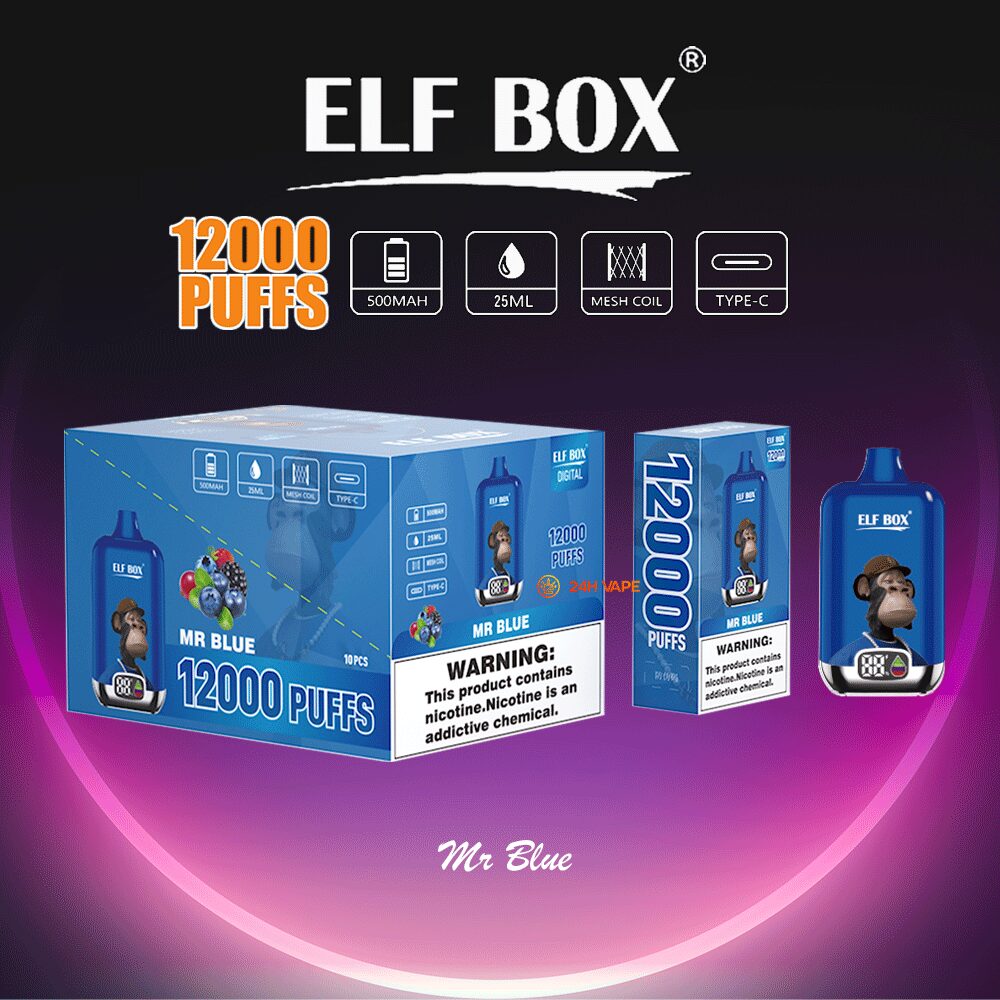 ELF BOX Digital 12000 Puffs 0% 2% 3% 5% Nicotine Sell Well LED Display Disposable Vape in Mr Blue flavor