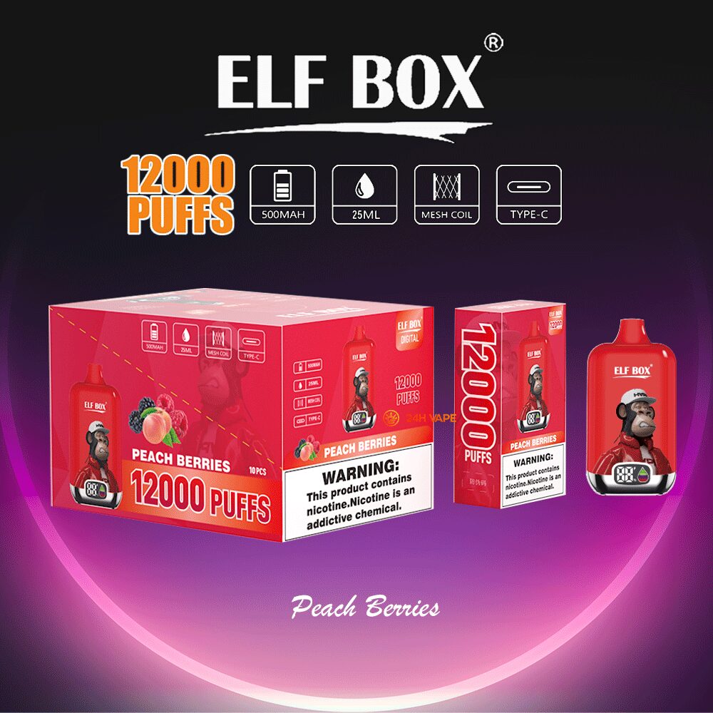 ELF BOX Digital 12000 Puffs 0% 2% 3% 5% Nicotine Sell Well LED Display Disposable Vape in Peach Berries flavor