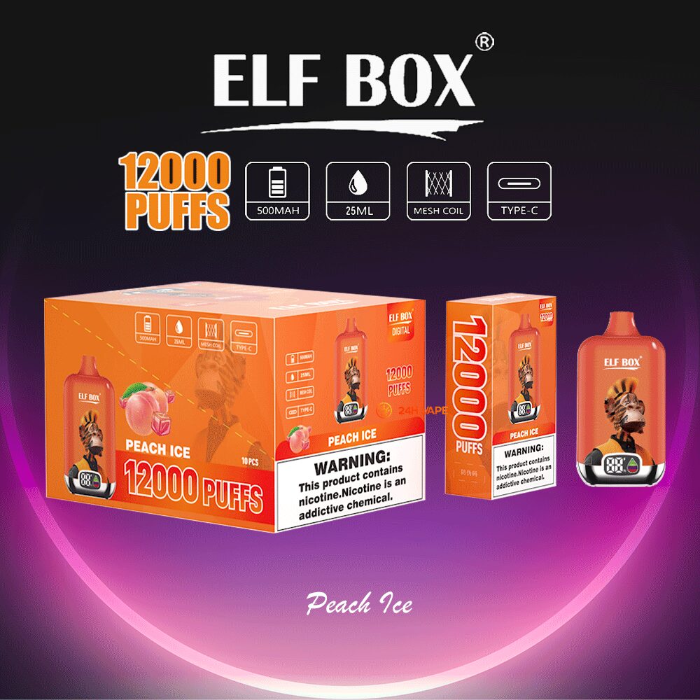 ELF BOX Digital 12000 Puffs 0% 2% 3% 5% Nicotine Sell Well LED Display Disposable Vape in Peach Ice flavor