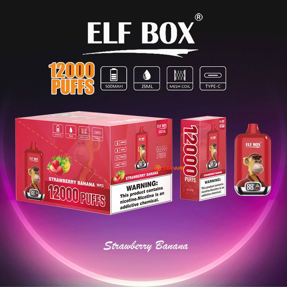 ELF BOX Digital 12000 Puffs 0% 2% 3% 5% Nicotine Sell Well LED Display Disposable Vape in Strawberry Banana flavor