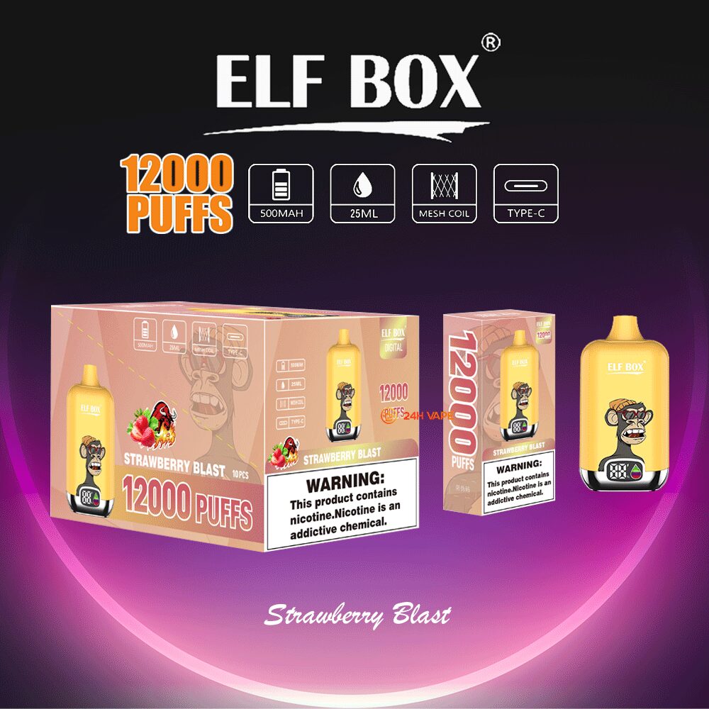ELF BOX Digital 12000 Puffs 0% 2% 3% 5% Nicotine Sell Well LED Display Disposable Vape in Strawberry Blast flavor