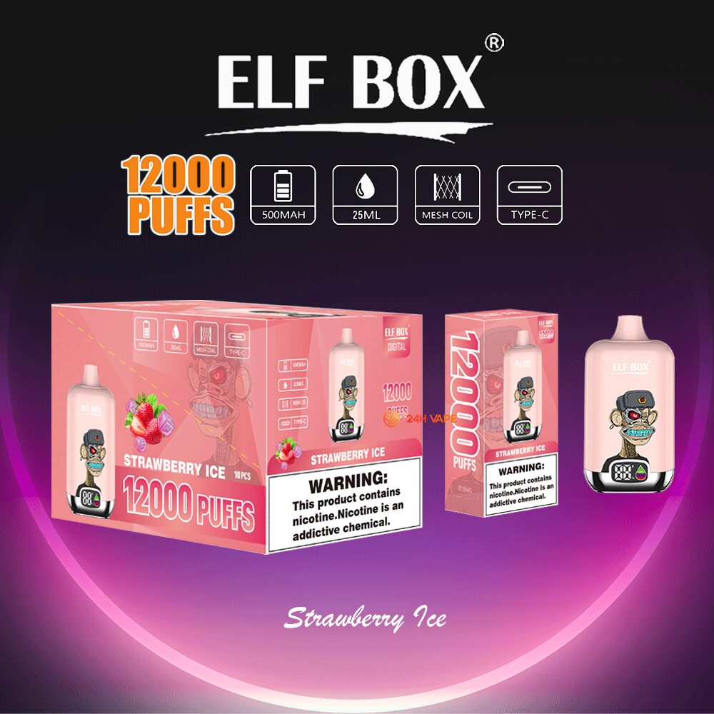 ELF BOX Digital 12000 Puffs 0% 2% 3% 5% Nicotine Sell Well LED Display Disposable Vape in Strawberry Ice flavor