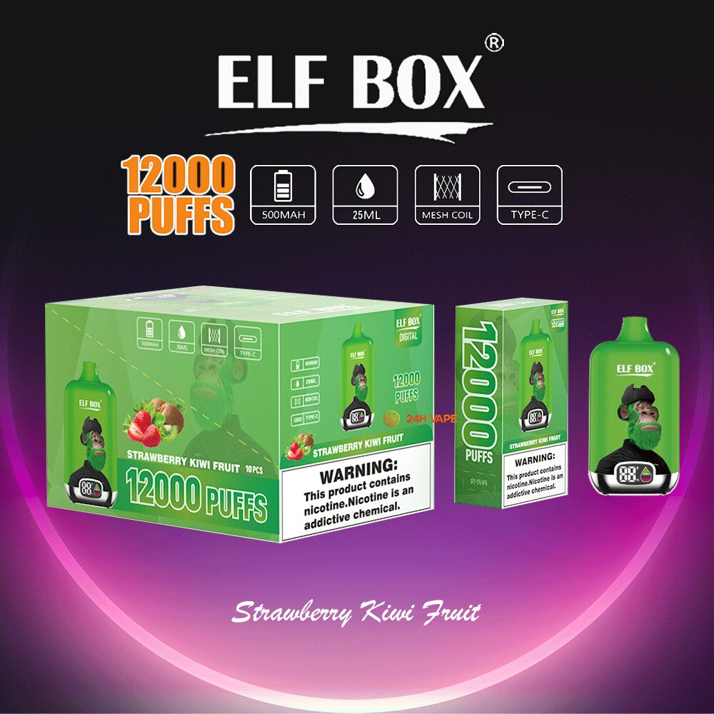 ELF BOX Digital 12000 Puffs 0% 2% 3% 5% Nicotine Sell Well LED Display Disposable Vape in Strawberry Kiwi Fruit flavor
