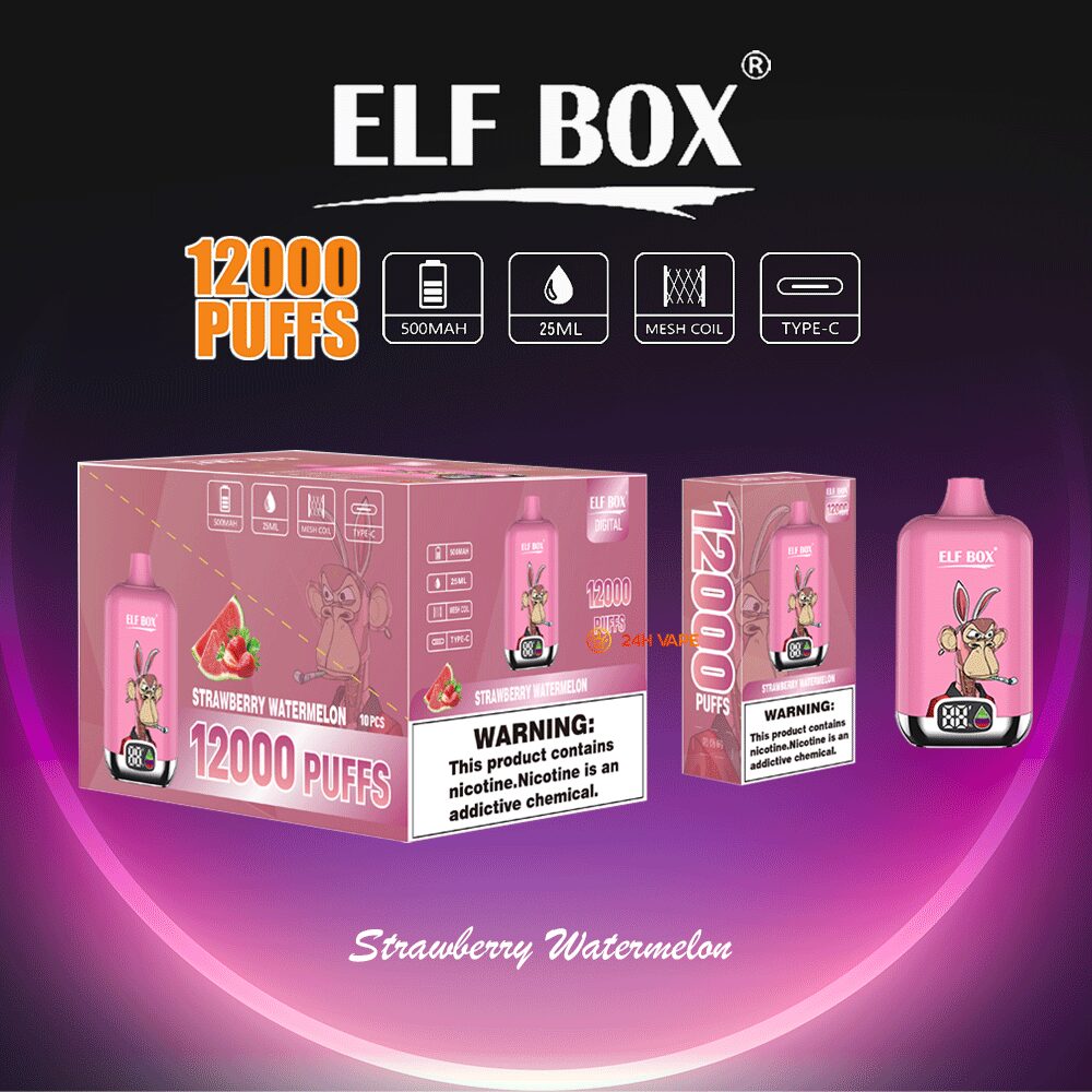ELF BOX Digital 12000 Puffs 0% 2% 3% 5% Nicotine Sell Well LED Display Disposable Vape in Strawberry Watermelon flavor