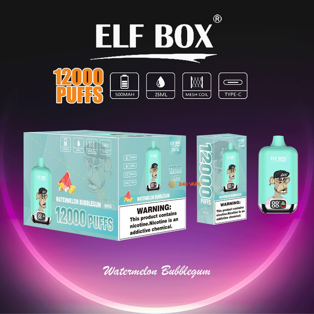 ELF BOX Digital 12000 Puffs 0% 2% 3% 5% Nicotine Sell Well LED Display Disposable Vape in Watermelon Bubblegum flavor