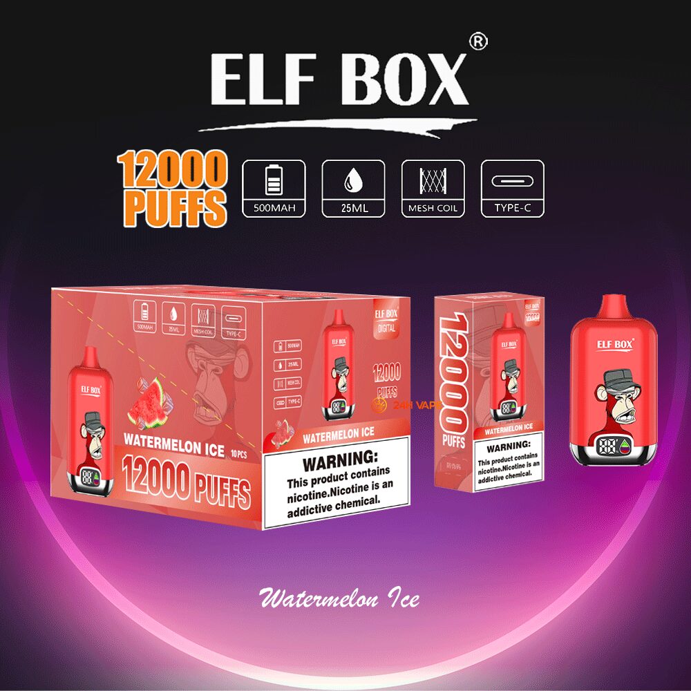 ELF BOX Digital 12000 Puffs 0% 2% 3% 5% Nicotine Sell Well LED Display Disposable Vape in Watermelon Ice flavor