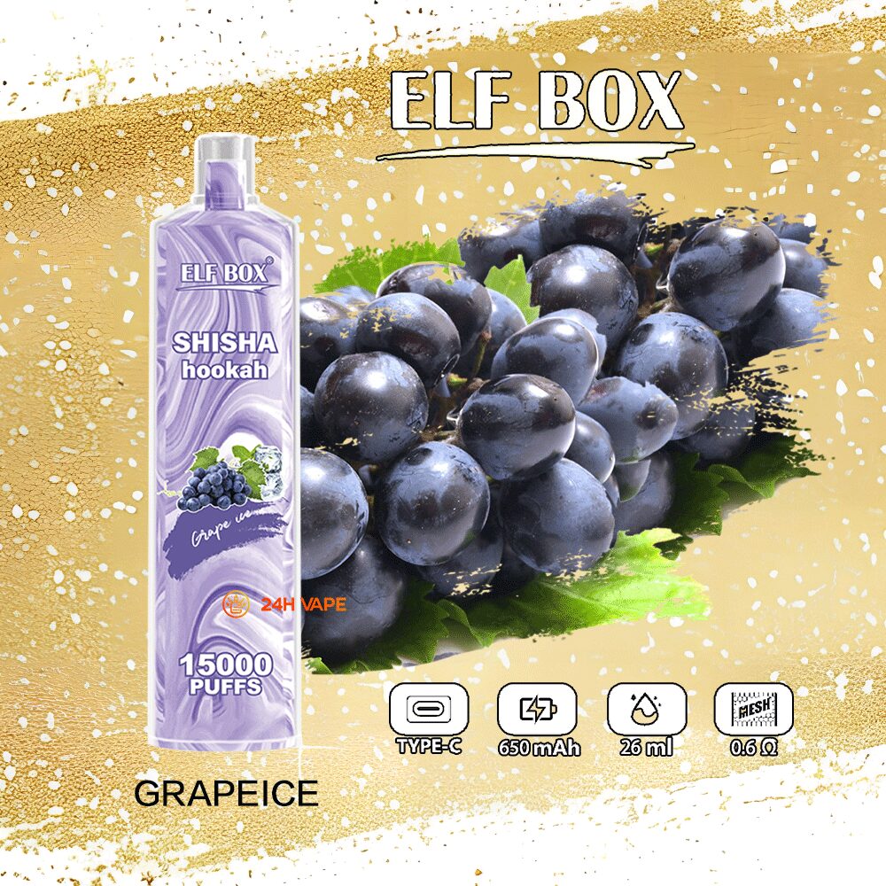 ELF BOX LS15000 Direct To Lung Disposable 15000 Puffs New in Grape Ice flavor