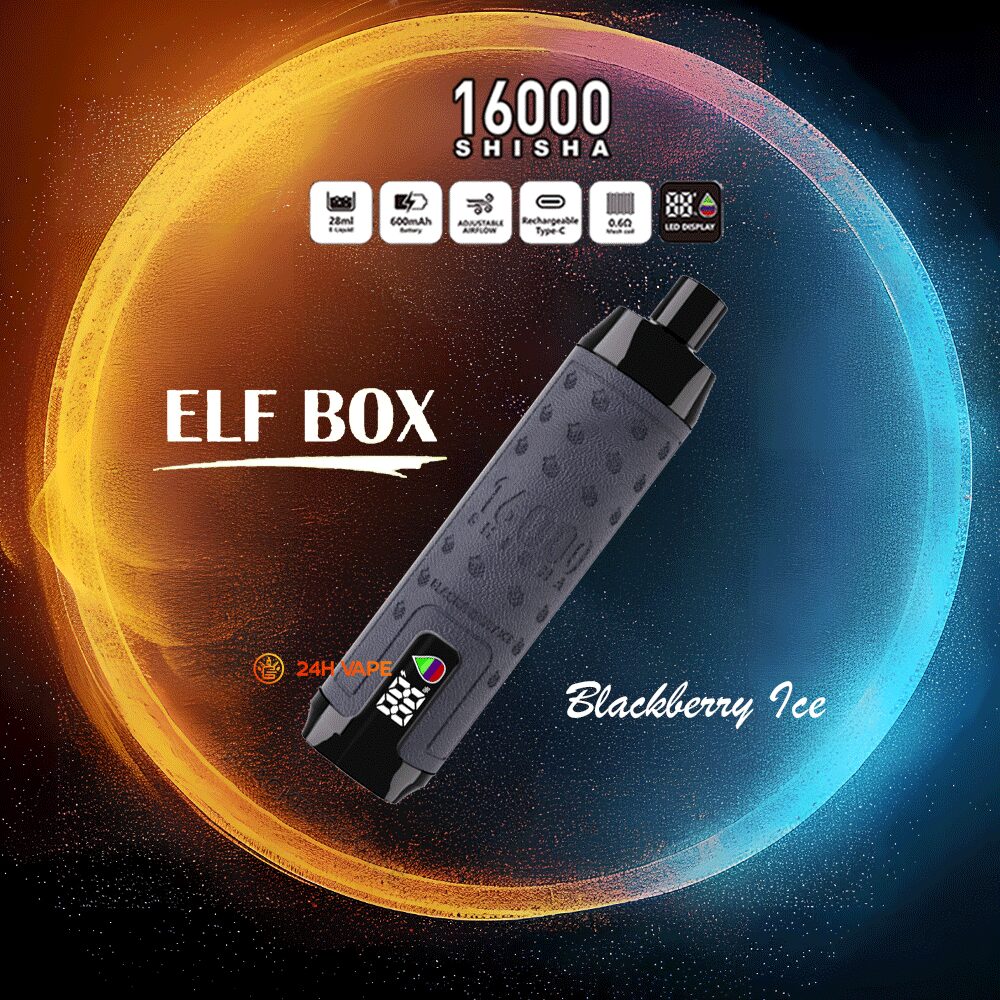 ELF BOX SHISHA 16000 Puffs LED Display Leather Disposable in Blackberry Ice flavor