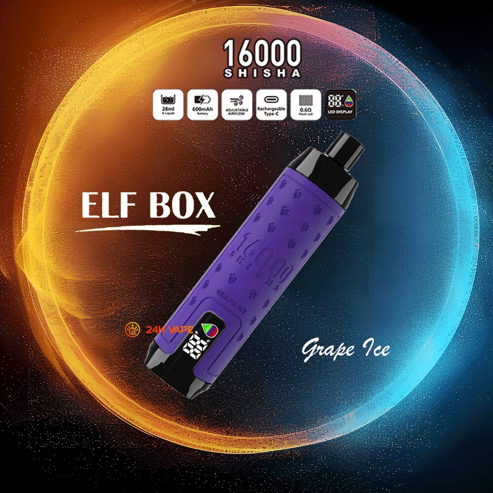 ELF BOX SHISHA 16000 Puffs LED Display Leather Disposable in Grape Ice flavor