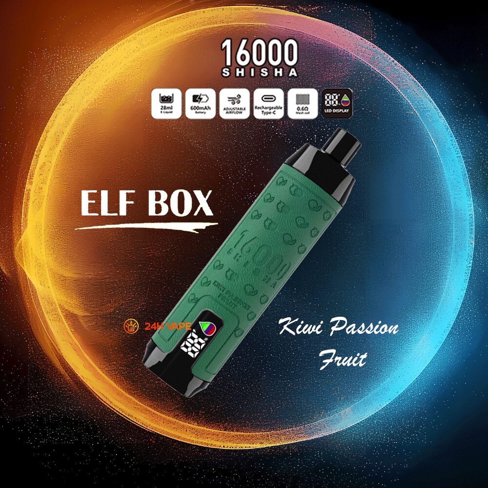 ELF BOX SHISHA 16000 Puffs LED Display Leather Disposable in Kiwi Passion Fruit flavor