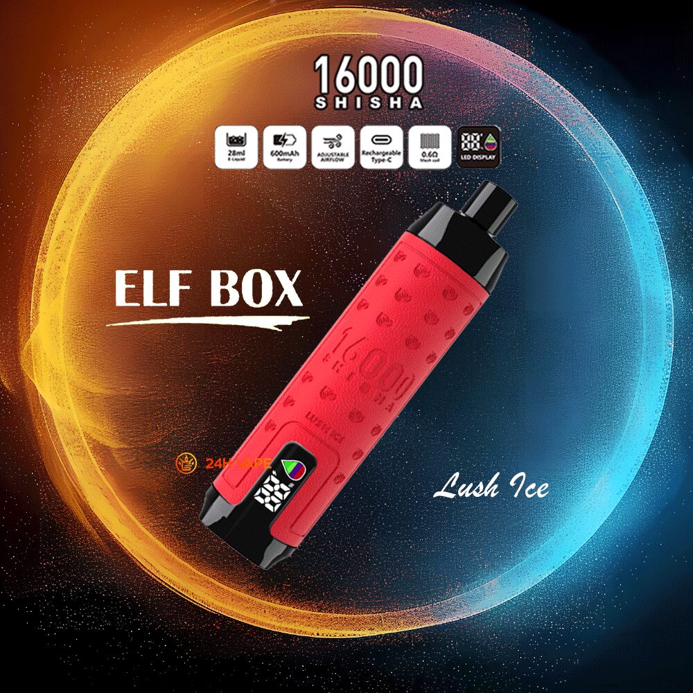 ELF BOX SHISHA 16000 Puffs LED Display Leather Disposable in Lush Ice flavor