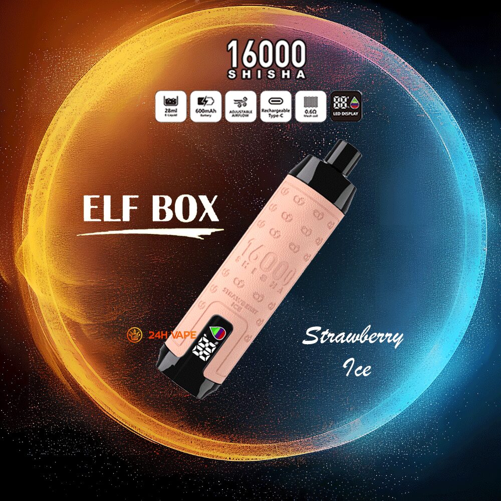 ELF BOX SHISHA 16000 Puffs LED Display Leather Disposable in Strawberry Ice flavor