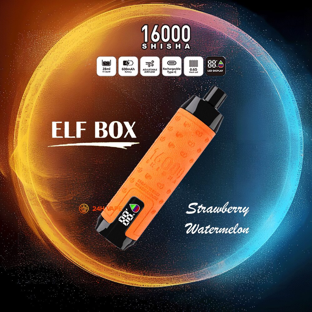 ELF BOX SHISHA 16000 Puffs LED Display Leather Disposable in Strawberry Watermelon flavor