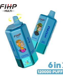 FIHP MULTI 120000 120K Puffs 6 in 1 Flavors Rechargeable LED Display Disposable Vape in strawberry vanill cokepineapple coconutblue razzmixed berriesmango