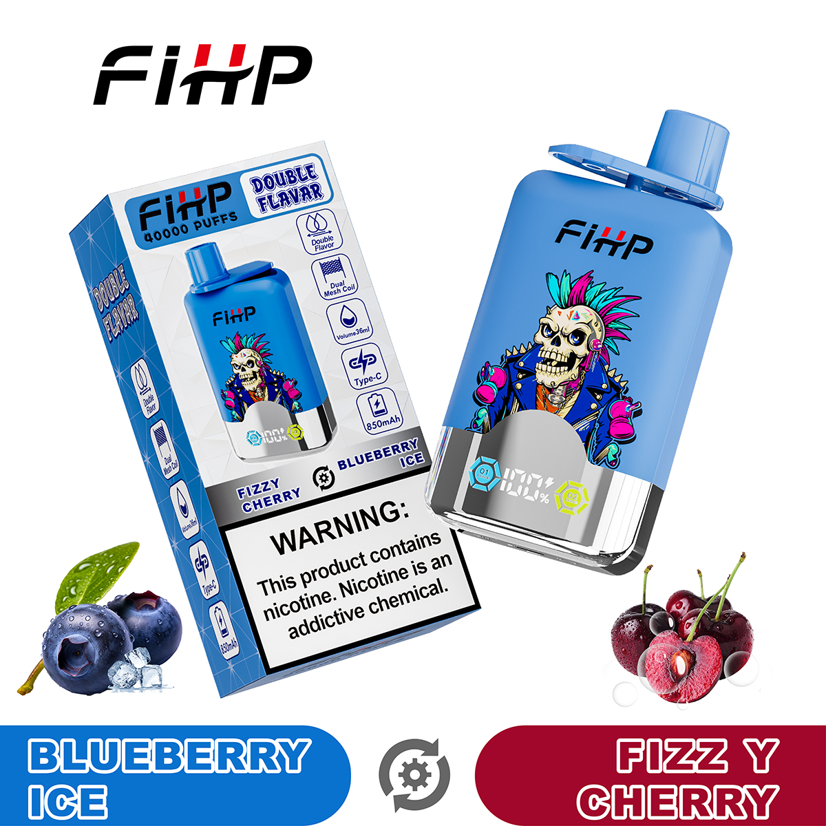FIHP 40000 40K Puffs Double Taste LCD Display Disposable Vape in Blueberry Ice&Fizzy Cherry flavor