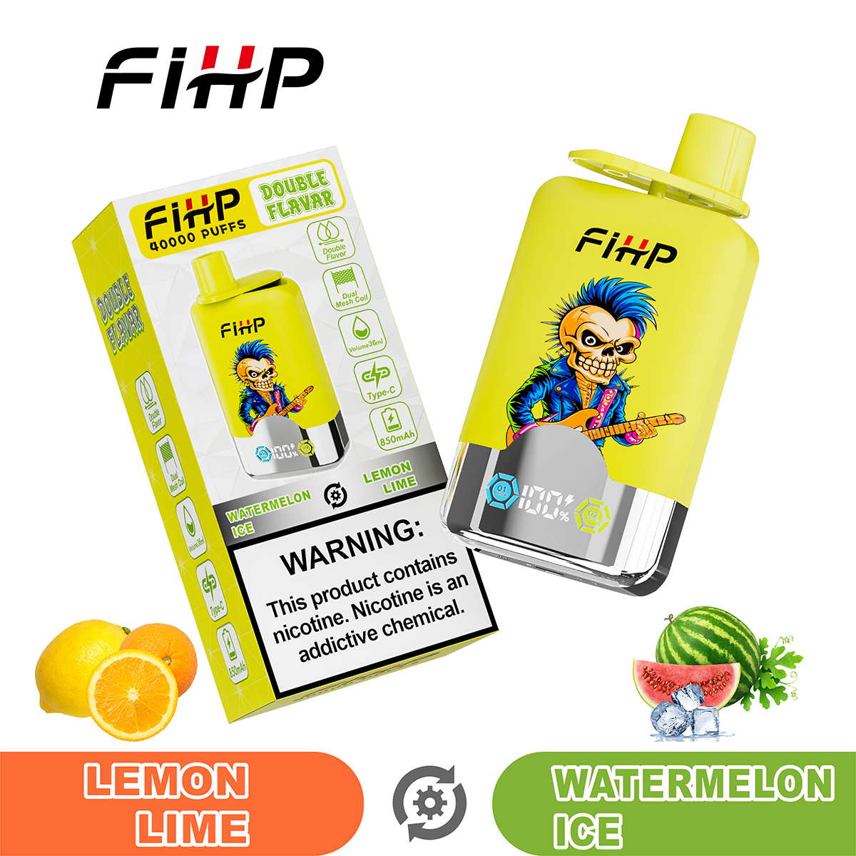 FIHP 40000 40K Puffs Double Taste LCD Display Disposable Vape in Lemon Lime&Watermelon Ice flavor