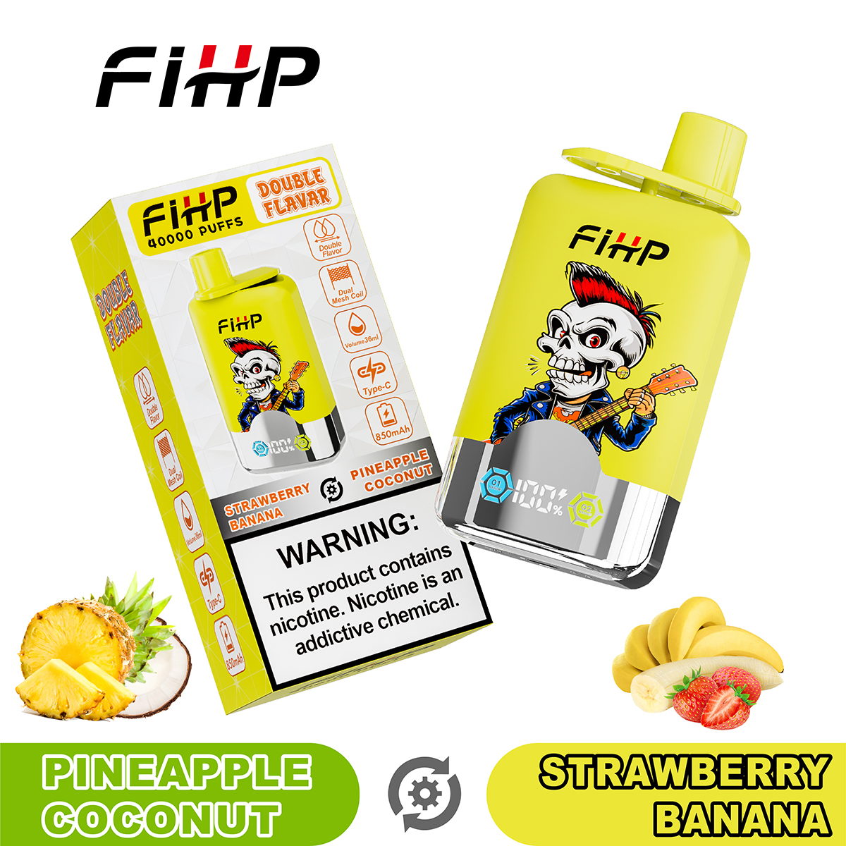 FIHP 40000 40K Puffs Double Taste LCD Display Disposable Vape in Pineapple Coconut&Strawberry Banana flavor