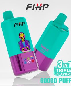 FIHP 60000 60k Puffs 3 in 1 Flavors Rechargeable LED Display Disposable Vape in fihp 60000 watermelon icepeach berrytriple melon flavor