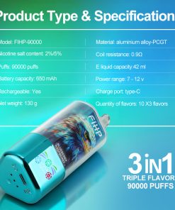 FIHP 90000 90K Puffs 3 in 1 Triple Flavors&LED Screen Rechargeable Disposable Vape in fihp 90000 90k 3 in 1 triple flavors features flavor