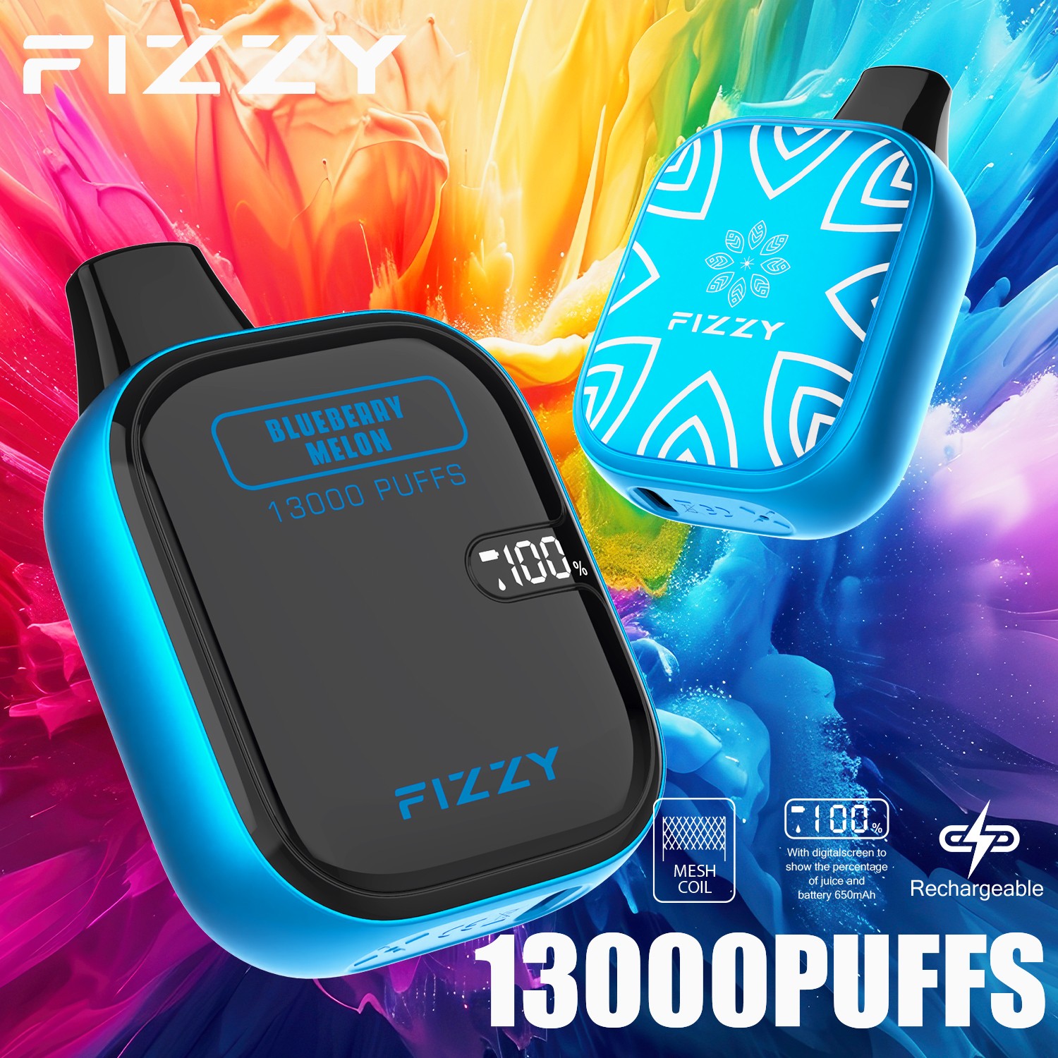 Fizzy Boom 13000 13K Puffs Small Edition LCD Display Disposable Vape in Blueberry Melon flavor
