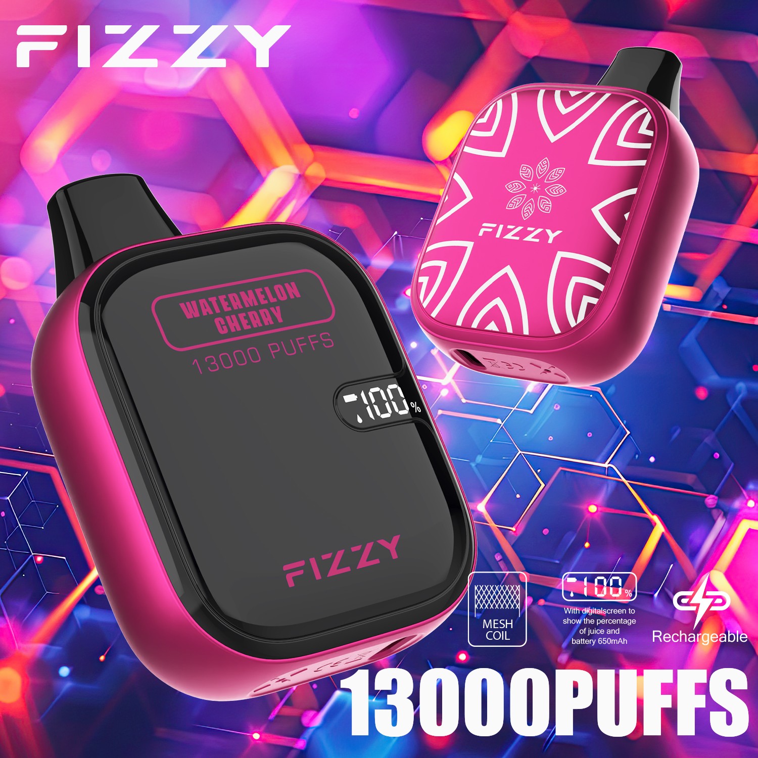 Fizzy Boom 13000 13K Puffs Small Edition LCD Display Disposable Vape in Watermelon Cherry flavor