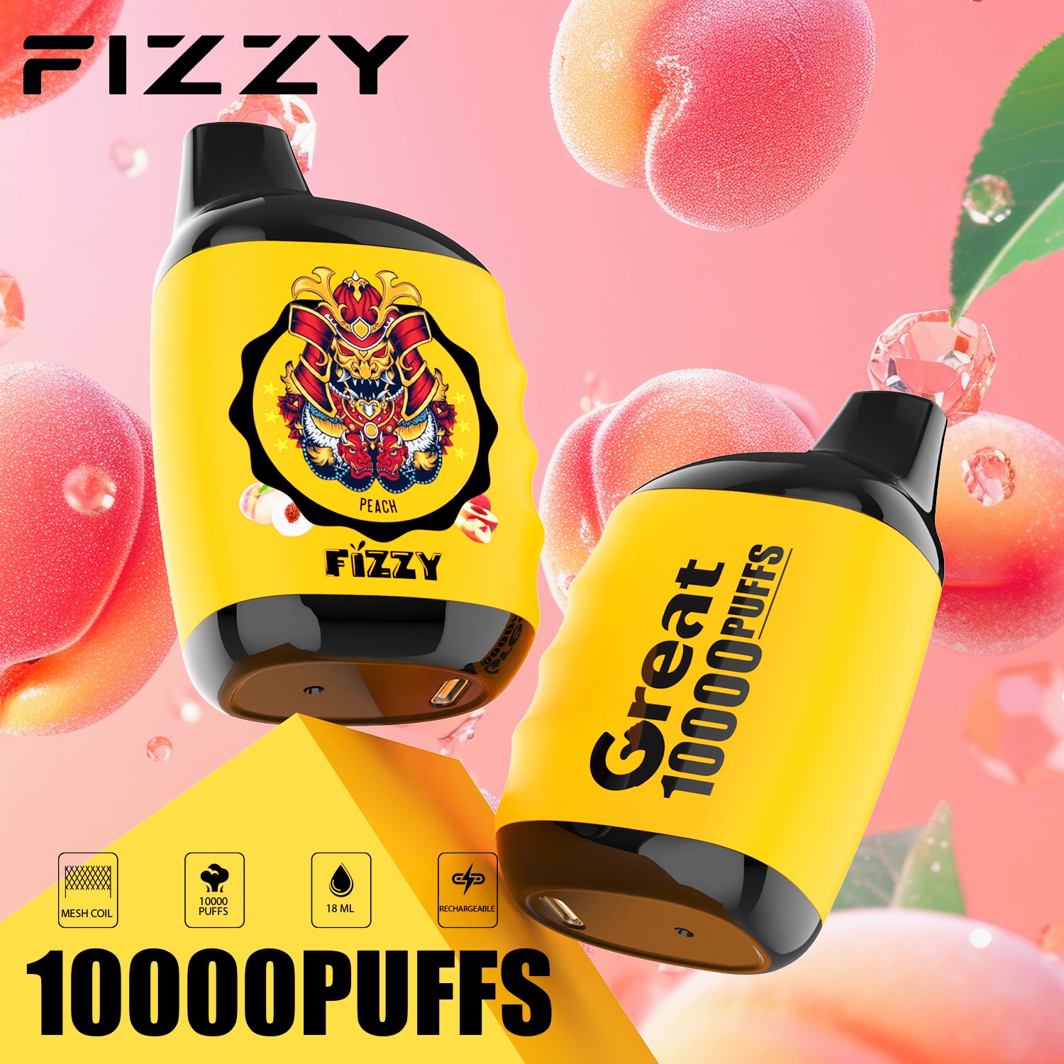 Fizzy Great 10000 10K Puffs 2% 5% Nicotine Edition Disposable Vape in fizzy great 10000 peach flavor