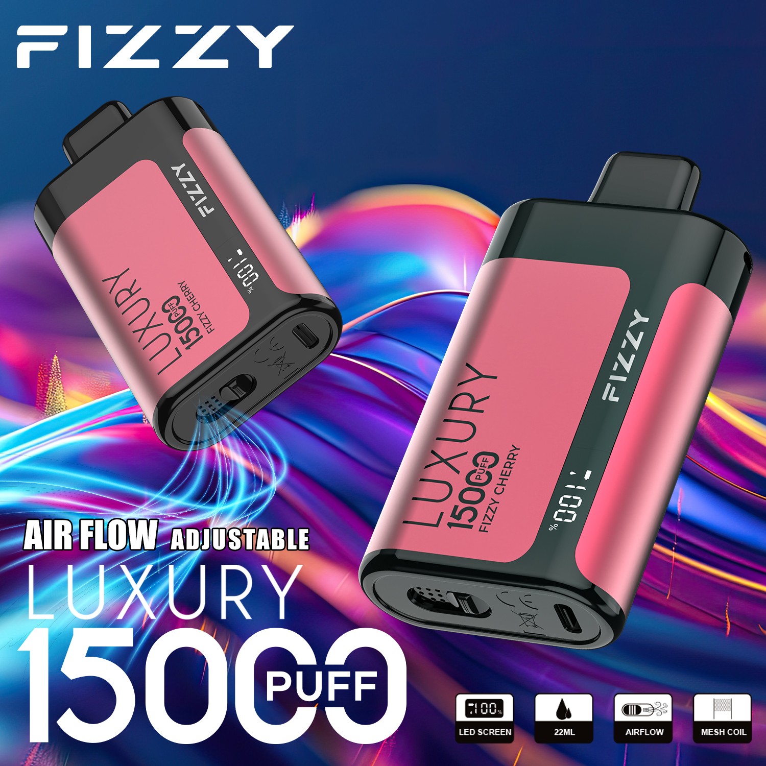 Fizzy Luxury 15000 15K Puffs Edition LCD Display Disposable Vape in 6. Fizzy Cherry flavor