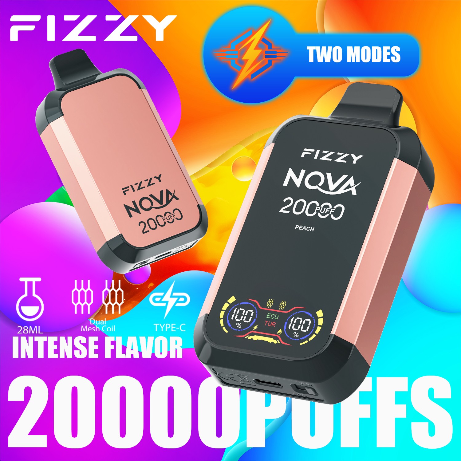 Fizzy Nova 20000 (20.000 boccate) con doppio sistema a rete e display LCD, sigaretta elettronica usa e getta al gusto di pesca