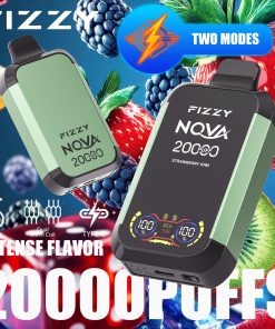 Fizzy Nova 20000 (20K boccate) – Sigaretta elettronica usa e getta con doppio mesh e display LCD, gusto fragola e kiwi